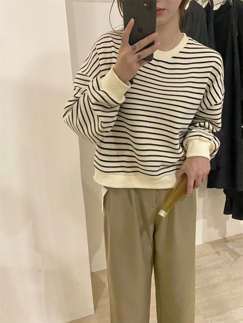 条纹卫衣，女装卫衣/绒衫，唇蔻