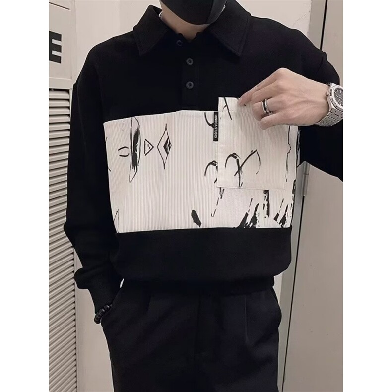 网络图现货潮流轻奢风时尚痞帅华棉拼接POLO领卫衣JA009-P48,男装Polo衫,星座715-7