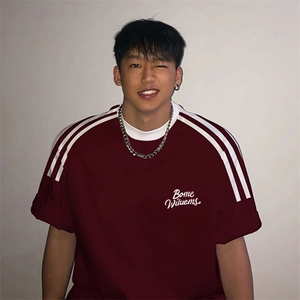 夏季美式高街重磅纯棉三条杠织带撞色男女短袖T恤ZD521-特P30图片