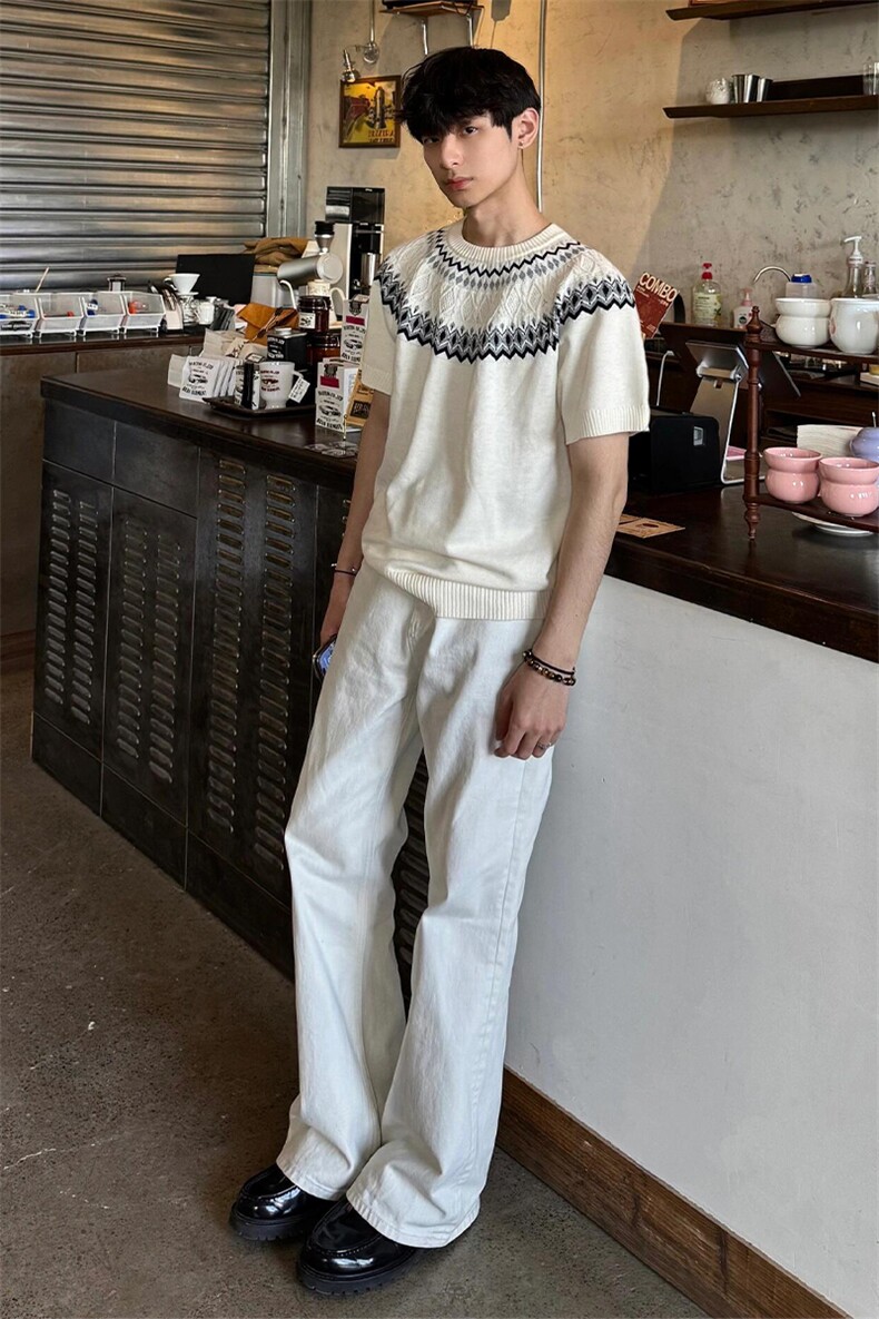 情侣款费尔岛针织复古半袖T恤610A-1-YC903-P40,男装T恤,星座610A-1