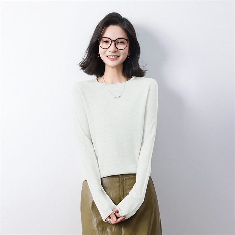 修身减龄百搭舒适女士圆领针织打底衫，女装针织衫/毛衣，庆大羊绒