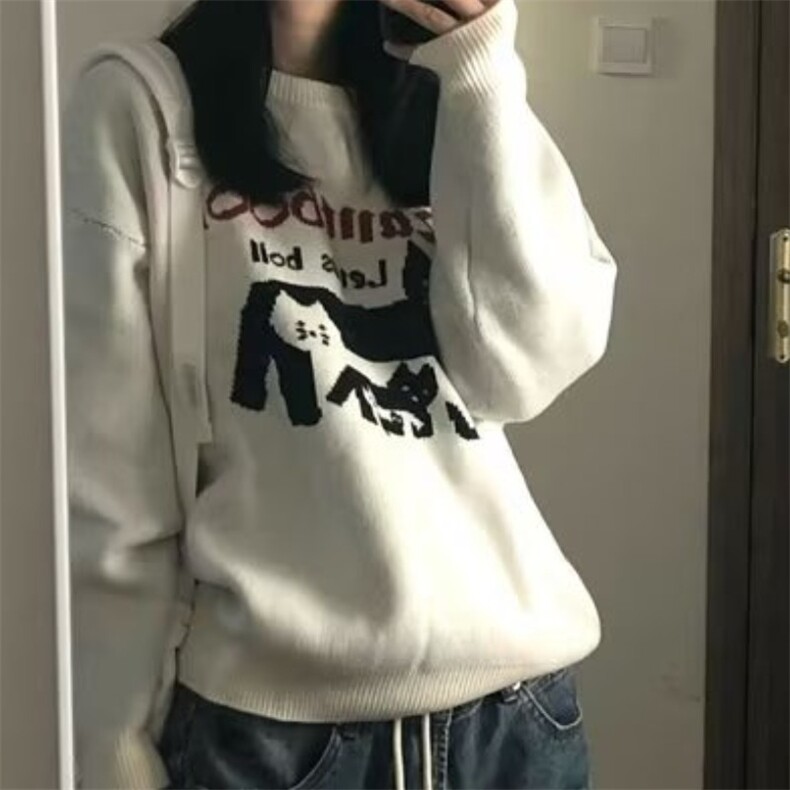 MM159-P68美式复古提花猫咪毛衣高街中性风男女卡通针织毛衣,针织衫/毛衣,星座617A-2