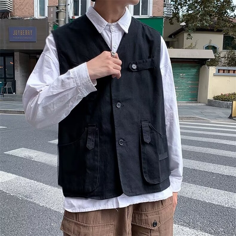 日系复古多口袋工装马甲男夏季潮流街头宽松背心外套W3510-P32,男装背心/马甲,星座512-2