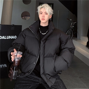 新货冬季压皱设计纯色立领棉衣男复古宽松BF保暖面包服外套my98图片