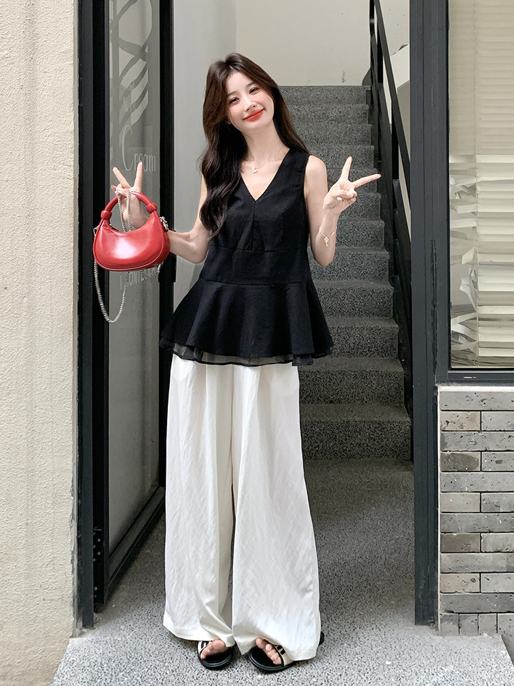 网纱拼接无袖马甲阔腿裤套装女夏2025新款巨好看小众不撞款轻熟风,女装套装/套裙,浙宝276（原081）