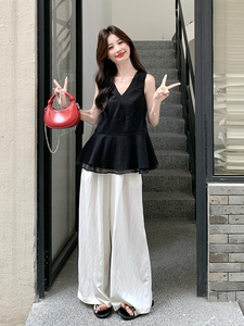 网纱拼接无袖马甲阔腿裤套装女夏2025新款巨好看小众不撞款轻熟风图片