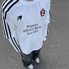 抖音得物式高街重磅结构织带假两件双纱纯棉印花长袖T恤AW10303，男装T恤，电商A443