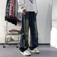 复古解构工装牛仔裤男女新款春夏vibe做旧水洗直筒长裤N4100-p55，男装牛仔裤，星座1008