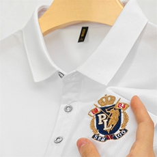 男装冰丝短袖T恤男2023夏季新款刺绣翻领POLO衫中年商务休闲体恤，男装Polo衫，电商B212（原钱塘6029）