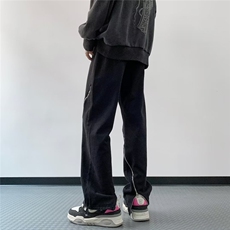拉链牛仔裤男痞帅美式高街做旧黄泥染oversize阔腿裤N8168-P48，男装牛仔裤，星座1001-1