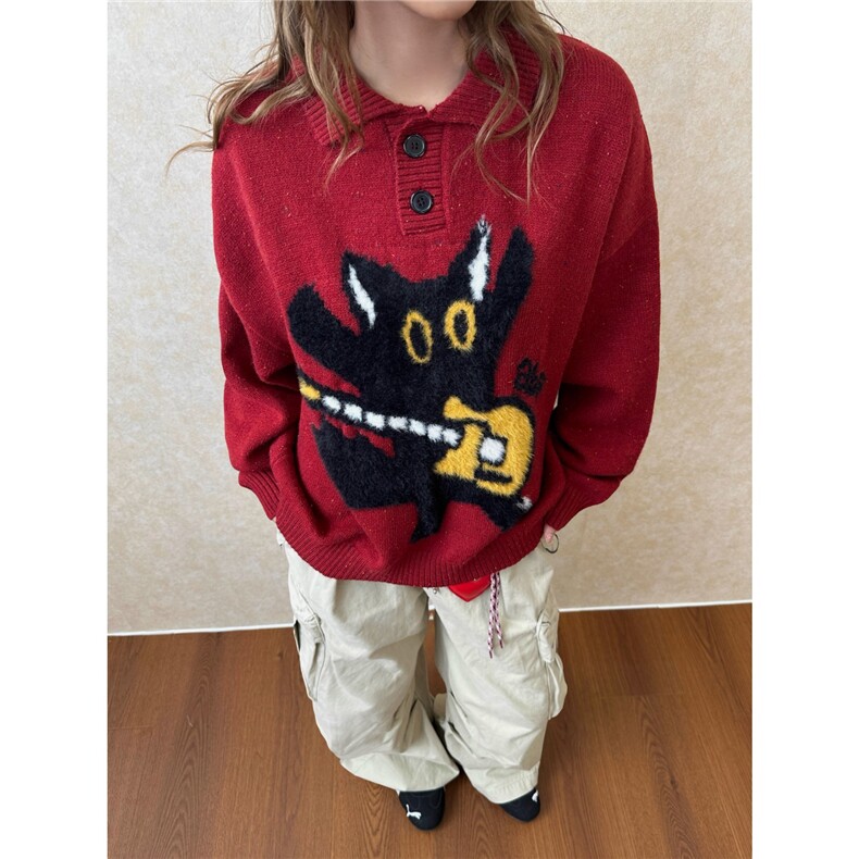 秋冬高质量提花貂毛领针织复古提花毛衣男慵懒风宽松高级感毛衫，男装针织衫/毛衣，星座506A