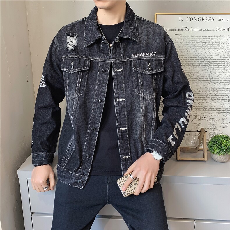 jk818-p80M-5XL砖墙ins牛仔夹克拉链破洞大码男日系CITYBOY,男装夹克,星座103A
