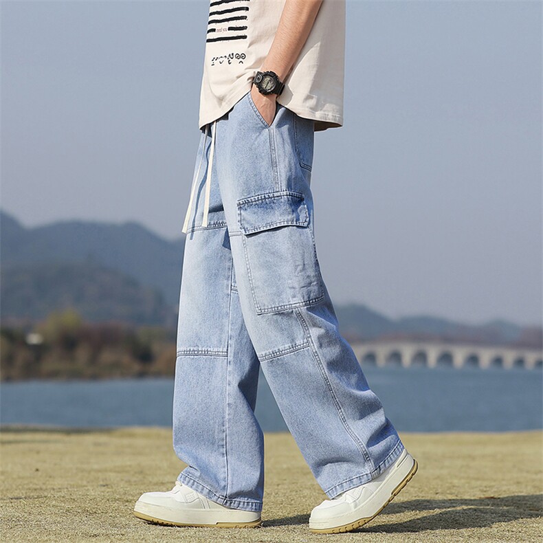 【现货】25秋季新款美式复古工装拼接口袋牛仔宽松直筒裤815-P50,男装工装外套,星座1006