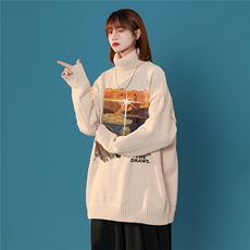 中性风23新款秋冬时尚百搭宽松字母印花高领毛衣M949P50控68，男装针织衫/毛衣，A247A