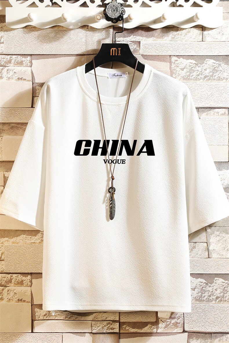 Q11001-P30春夏季七分袖t恤男大码五分袖男短袖中袖砖墙挂拍,男装T恤,电商A040A