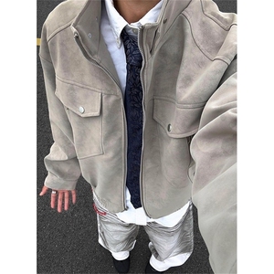 立领皮衣工装外套男款秋季痞帅棒球服cleanfit短款夹克 JM15图片