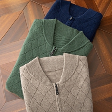 2024秋季新款羊绒长须拉链开衫休闲舒适，男装羊绒开衫，米亚康羊绒