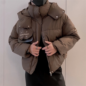 B23/P108控148冬季复古美拉德色系刺绣字母连帽棉衣外套男咖首1