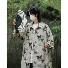 垂感免烫短袖衬衫男夏季上衣潮流宽松半袖蝴蝶花衬衣C4551，男装衬衫，星座1116A-1（原606A）