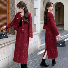 2025冬装新款气质优雅范香风套装，女装套装/套裙，曼琳思菲