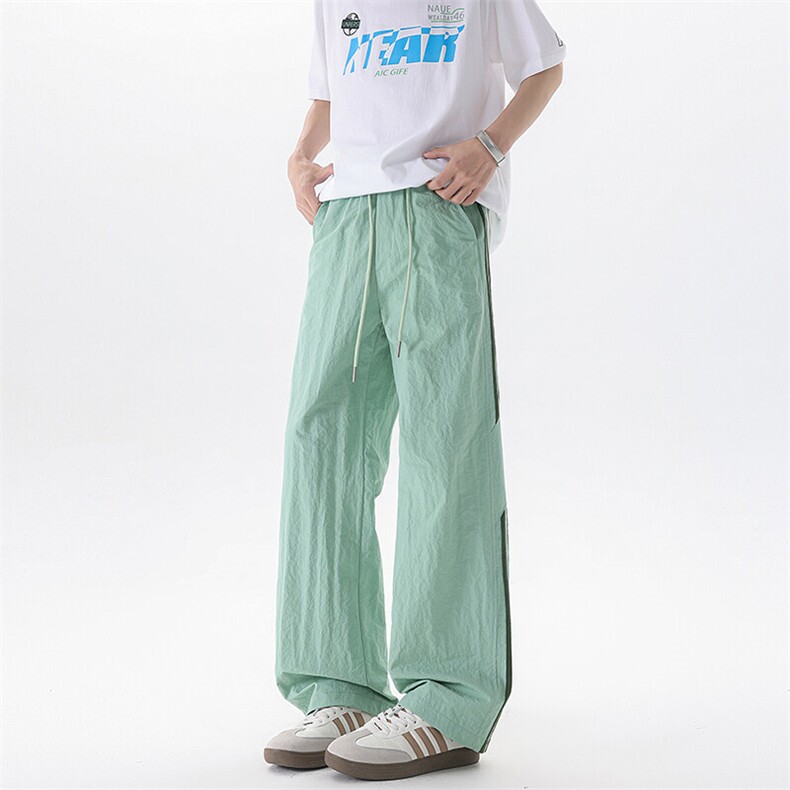 美式高街条纹裤子男夏季冰丝宽松冲锋户外直筒休闲阔腿裤KZ048P50，男装休闲裤，电商B312