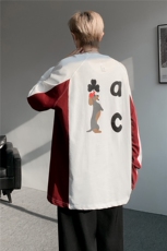 6XL-M美式潮牌印花长袖t恤男拼接撞色卫衣男上衣服CX3009-特P48，男装T恤，电商D206-1