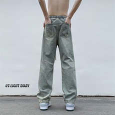 B221美式ins高街小众重工艺机能直筒工装牛仔裤LK23015-P65控88，男装牛仔裤，电商B221