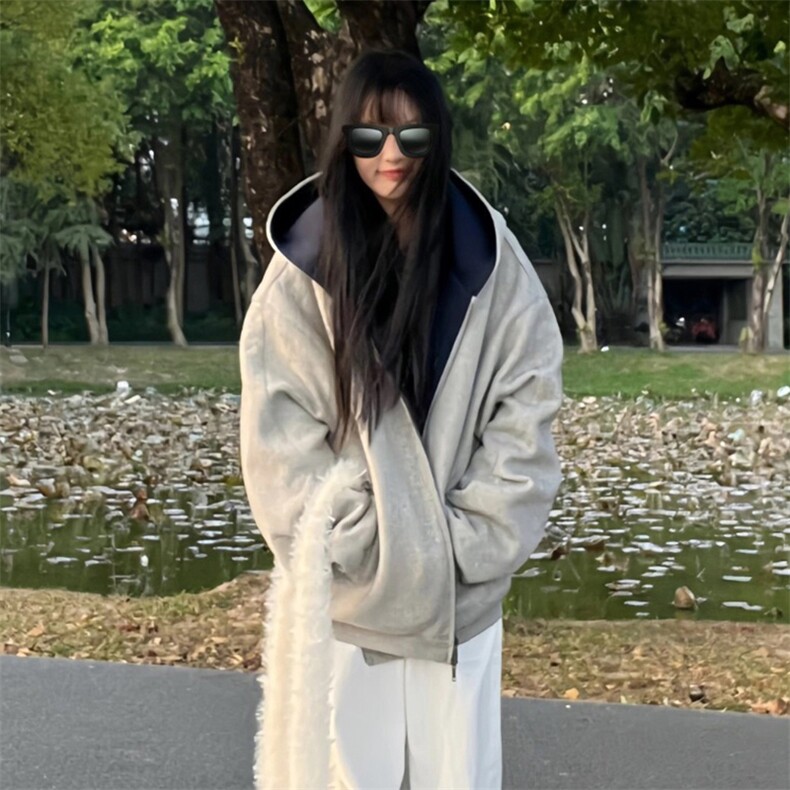 抖音得物高品质二开25秋冬美式重磅宽松结构双面连帽卫衣外套W68,男装卫衣,电商A486