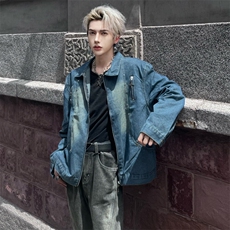 （）小众拉链牛仔外套男生宽松痞帅炸街夹克潮2618-P70，男装工装外套，星座910-5