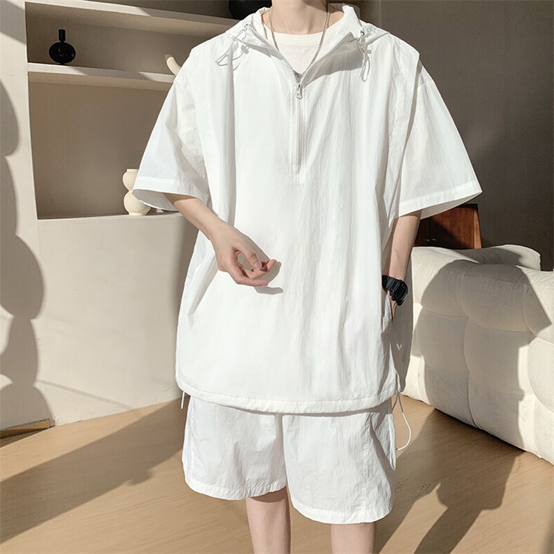 8XL-M休闲运动套装大码工装短袖冰丝薄款连帽户外防晒衣TZ1701P68，男装休闲套装，电商B238