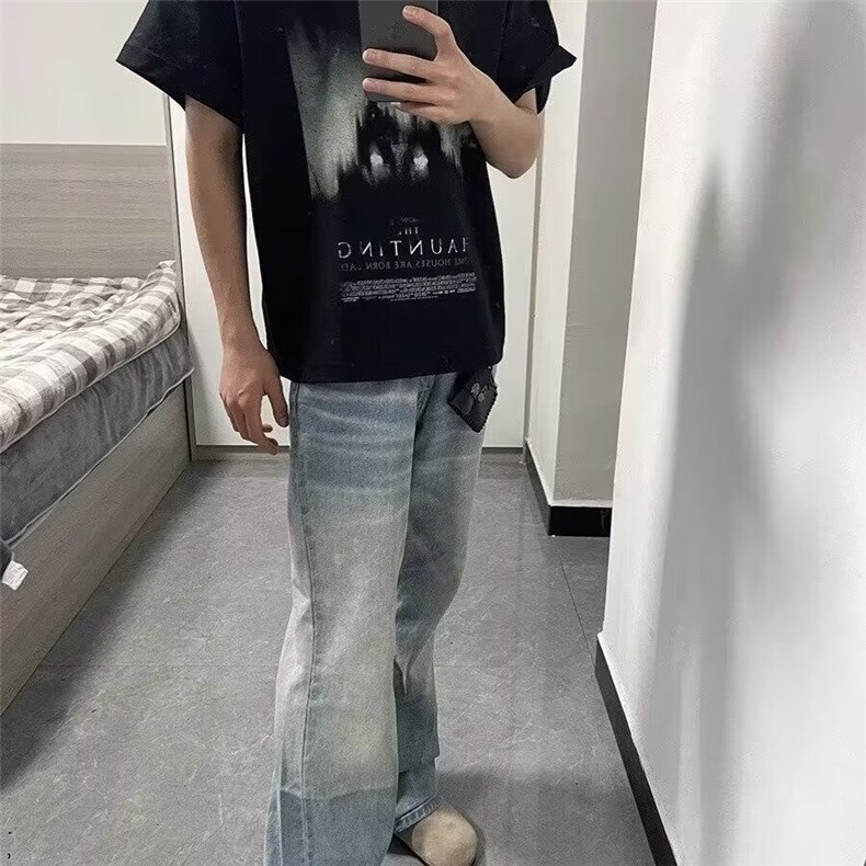 男生穿搭高级感裤子cleanfit美式,男装牛仔裤,星座506A