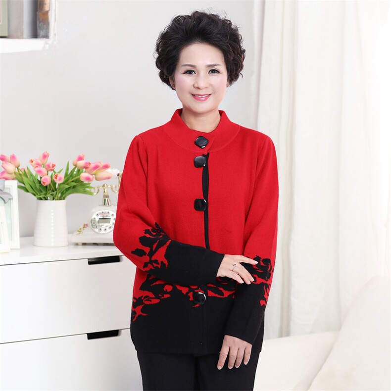 断码清仓加厚羊毛衫女士中老年毛衣宽松针织外套秋冬喜庆红毛衣，女装中老年女装，亚东羊绒制品