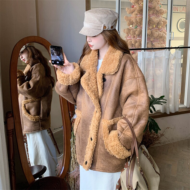 新款！美拉德皮毛一体羊羔毛外套2C260-D080-P205-K298,女装短外套,2C260