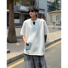 亨利领短袖T恤假两件美式宽松打底衫情侣半袖上衣短袖半袖特P30，男装T恤，电商B319
