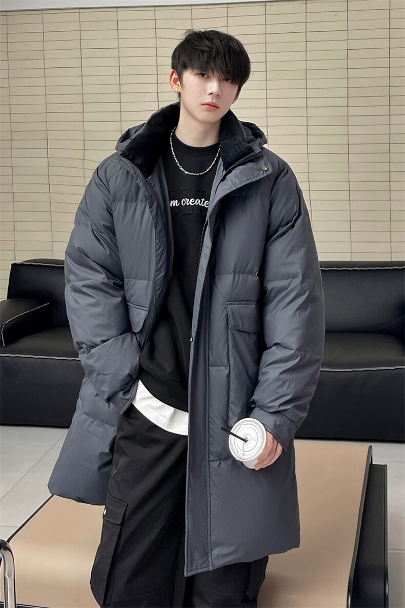 羽绒服男冬季新款港风宽松长款连帽白鸭绒外套YR928-P180(控价208,男装羽绒服,星座214-3
