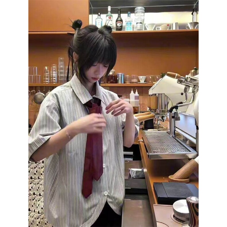 夏季下摆弯弧条纹男女短袖衬衫~短袖CT25109批40长袖C5109批45,男装T恤,星座1004-6