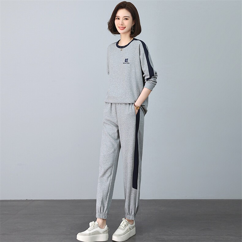 2024春秋季新款时尚休闲气质个性减龄休闲撞色套装,女装套装/套裙,独衣靓