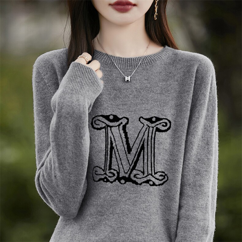 法式印花针织衫上衣女2025新款圆领套头内搭毛衣宽松显瘦打底衫潮，女装针织衫/毛衣，斯美雅安迪绒