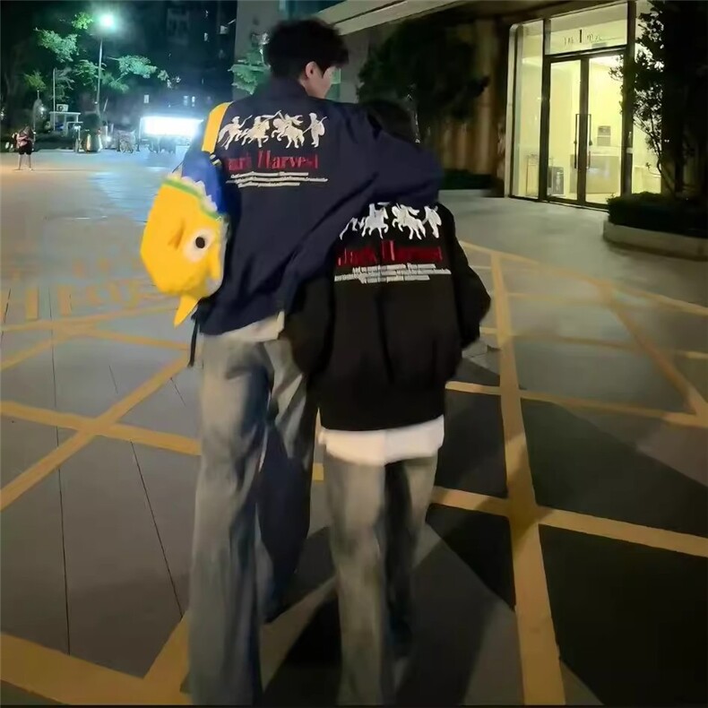 美式高街复古刺绣翻领飞行员夹克男女宽松百搭潮情侣外套棒球服,男装夹克,星座1210-1