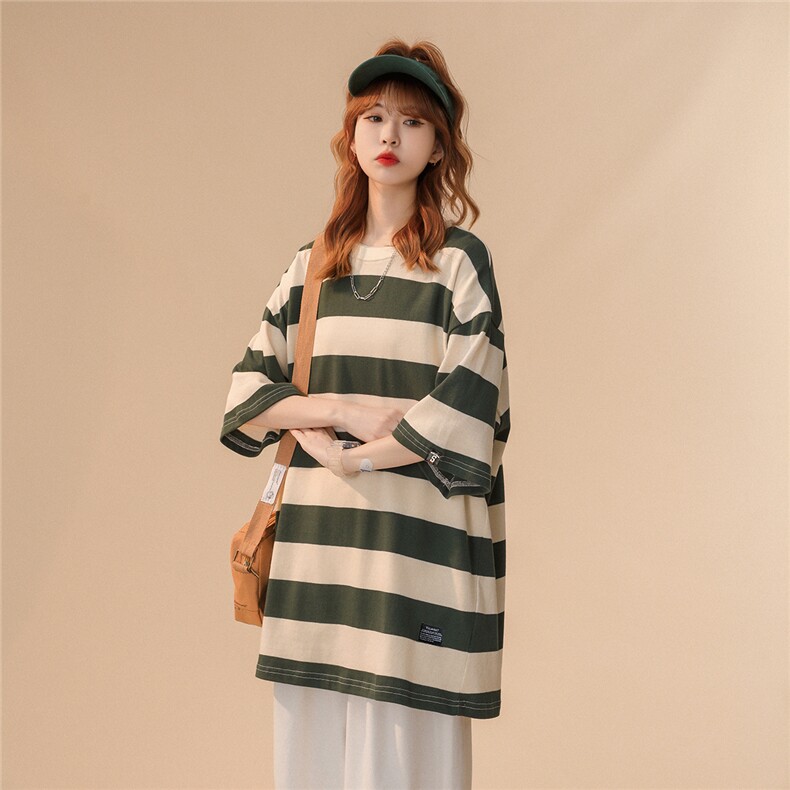 1中性风大码M-5XL休闲运动情侣女潮条纹短袖T恤DT7752P35控48，男装T恤，星座226-2