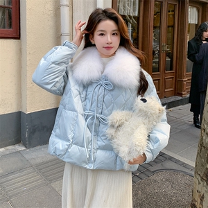 超好看蓝色短款羽绒服女2023冬季新款小个子加厚保暖白鸭绒外套潮图片