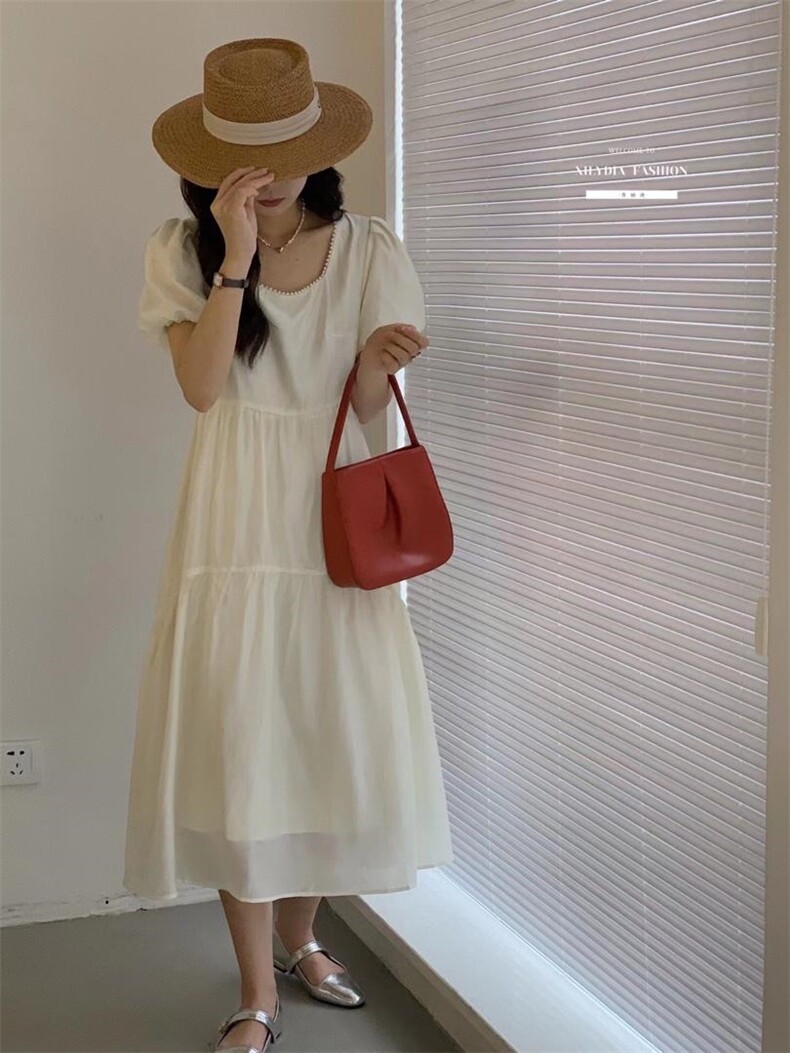 法式泡泡袖连衣裙夏季设计感众温柔高级感初恋裙子,女装连衣裙,香丽迪1