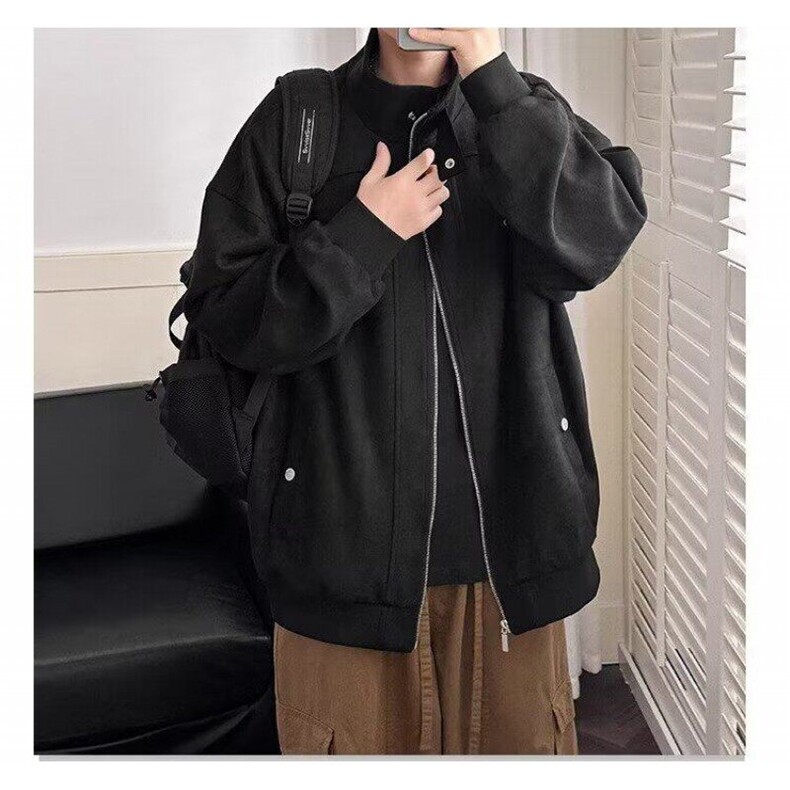 麂皮绒美式复古立领外套男情侣青年翻领拉链秋冬标准潮常规款日常,男装夹克,星座506A