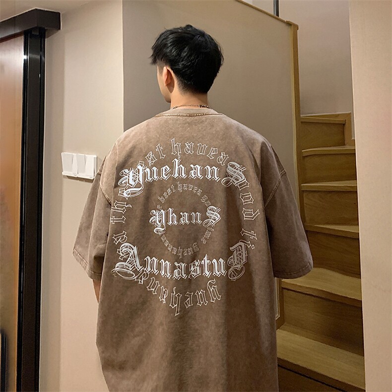 抖音供货、230克现货水洗棉印花宽松版短袖T恤D223A-ST2321-P35,男装T恤,电商019-1
