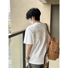 万针全刺绣工艺抖音得物高品质260克重磅纯棉双纱美式高街短袖T恤，男装T恤，电商A486
