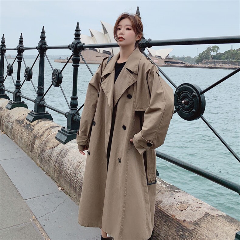 现货2021春秋季新款卡其双排扣风衣225-7220-P140控198，女装风衣，浙宝225