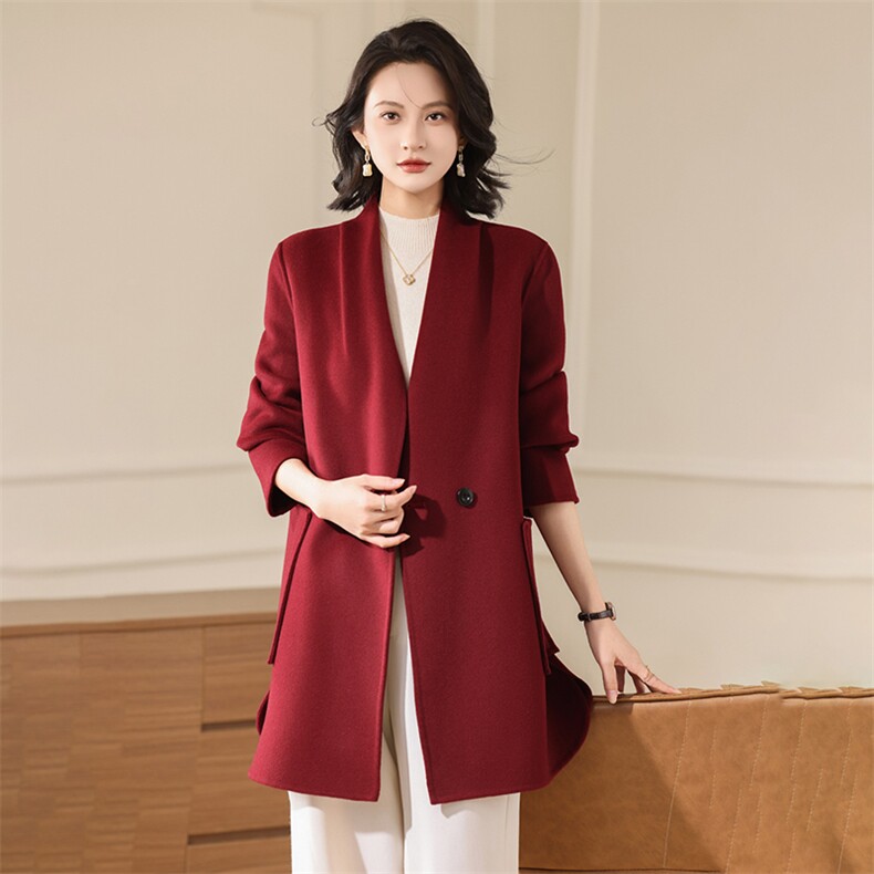 2025单扣翻领大衣，女装毛呢外套，贝源羊绒