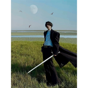 原版+垫肩~韩系毛呢大衣男休闲过膝长款风衣外套Y996-P125图片