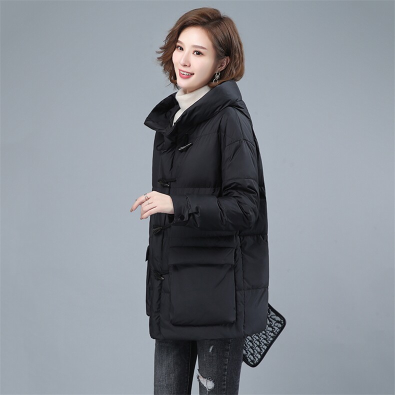 2022年冬季新款轻薄保暖白鸭绒羽绒服女中长款韩版休闲连帽短外套,女装羽绒服,简韵佳