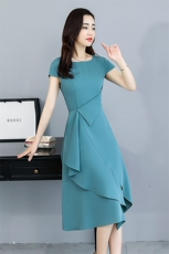 2021年夏季新款通勤气质减龄时尚百搭纯色连衣裙，女装连衣裙，韩美纤衣
